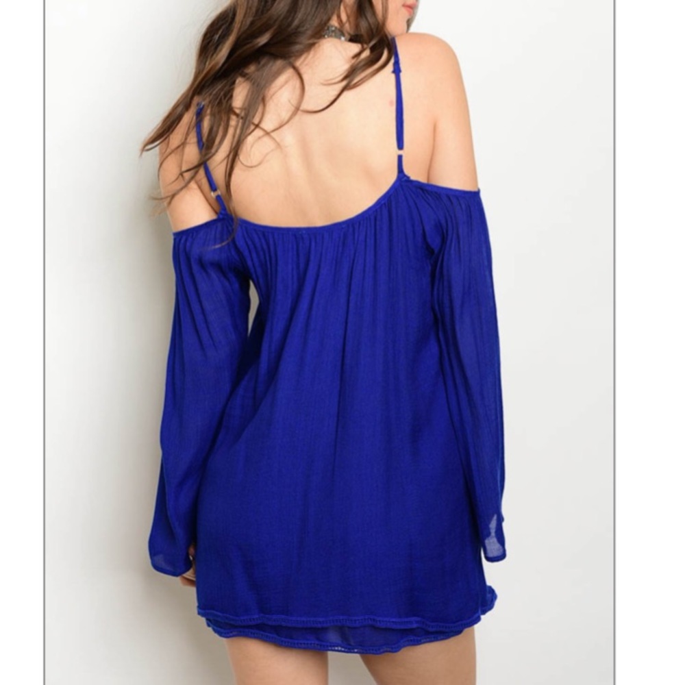 ❤️LAST M NEW Royal Blue Boho Cold Shoulder Dress - Picture 3 of 3